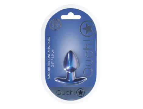 Korek analny silikonowy Ouch! metaliczny niebieski 6,5 cm - 2