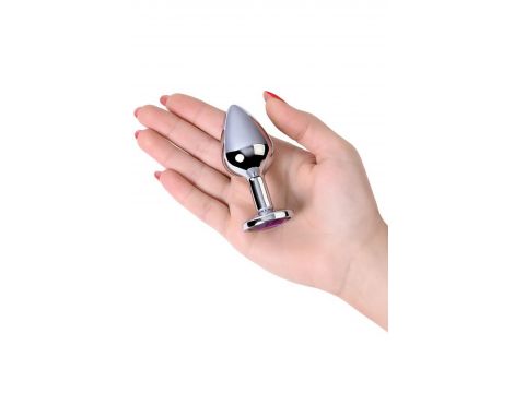 Srebrny korek analny TOYFA Metal z ametystowym kamieniem 8cm - 4