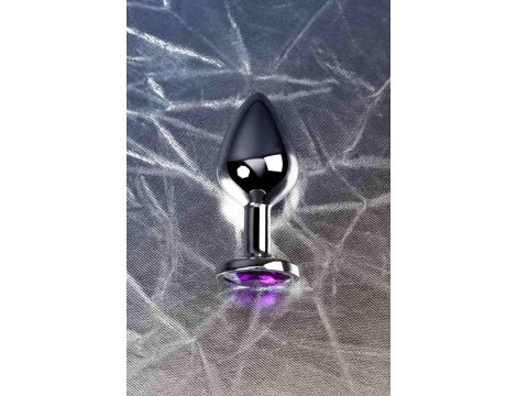 Srebrny korek analny TOYFA Metal z ametystowym kamieniem 8cm - 9