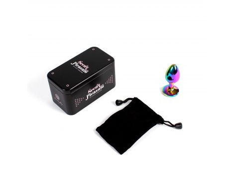 Tęczowy metalowy korek analny Secret Play 7 cm - 2