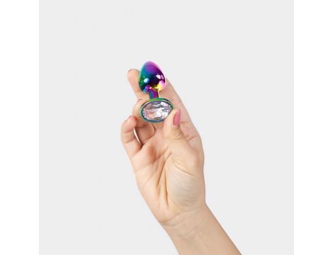 Tęczowy metalowy korek analny Secret Play 7 cm - 3