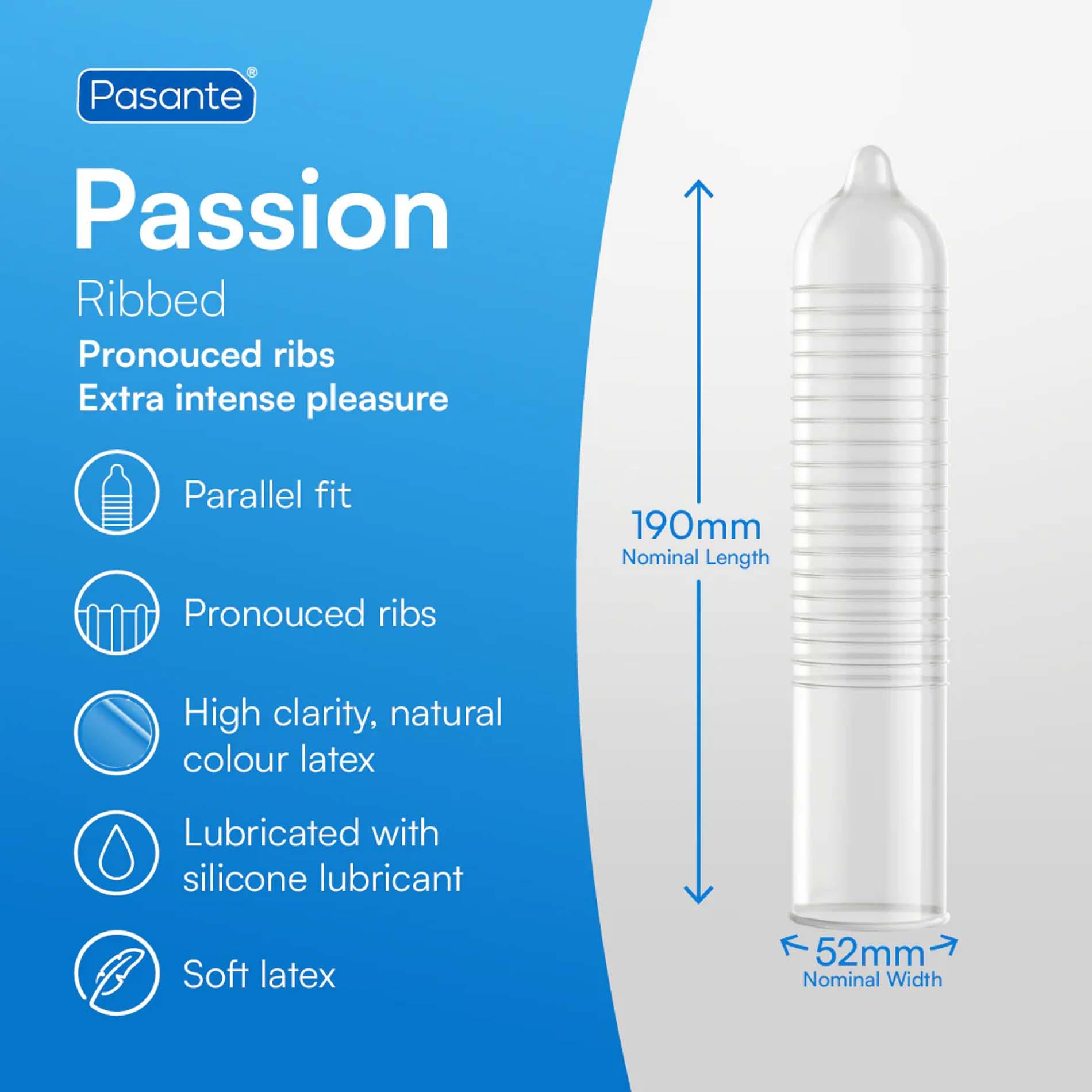 Pasante Ribbed/Passion Condoms Bulk Packs 144 Pcs