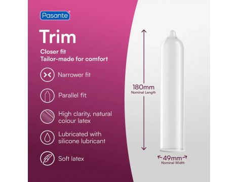 Prezerwatywy Pasante Trim węższe 49 mm 3 sztuki - 3