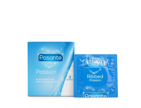Prezerwatywy prążkowane Pasante Ribbed Passion 3 szt 19 cm - 2