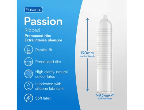 Prezerwatywy prążkowane Pasante Ribbed Passion 3 szt 19 cm - 3
