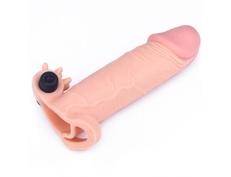 Add 2"" Pleasure X Tender Vibrating Penis Sleeve Flesh - 2