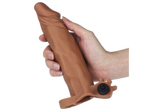 Add 2"" Pleasure X Tender Vibrating Penis Sleeve Brown - 3
