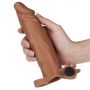 Add 2"" Pleasure X Tender Vibrating Penis Sleeve Brown - 4