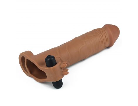Add 3" Pleasure X Tender Vibrating Penis Sleeve Brown - 2