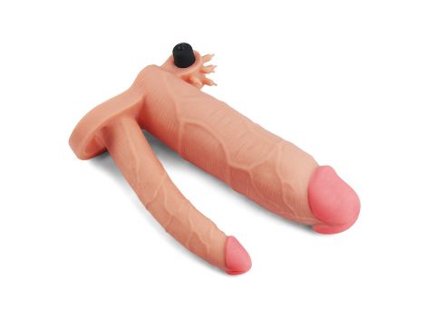Add 3"" Pleasure X Tender Vibrating Double Penis Sleeve - 2