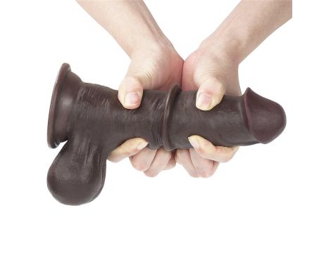 7.8'' Sliding Skin Dual Layer Dong - Whole Testicle (Black) - 9