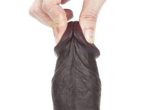 7.8'' Sliding Skin Dual Layer Dong - Whole Testicle (Black) - 18