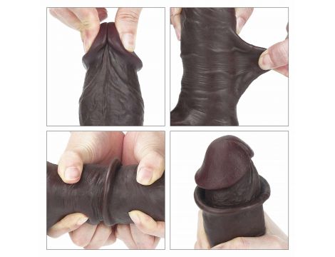 7.8'' Sliding Skin Dual Layer Dong - Whole Testicle (Black) - 14
