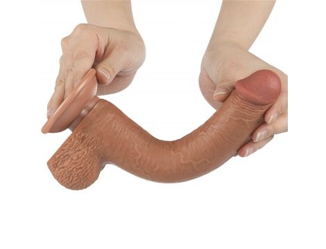 Dildo realistyczne z przesuwającą się skórą Lovetoy brązowe 23 cm - 4