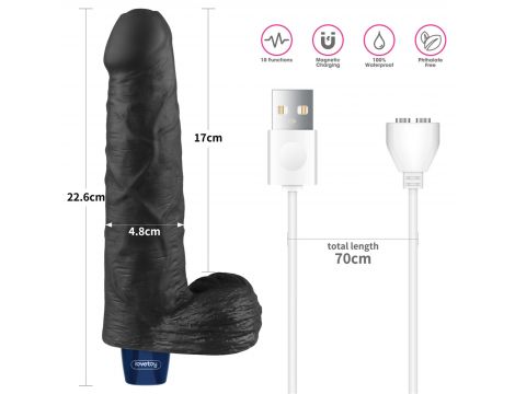 Realistyczne dildo wibrujące Lovetoy Real Softee czarne USB 23 cm - 2