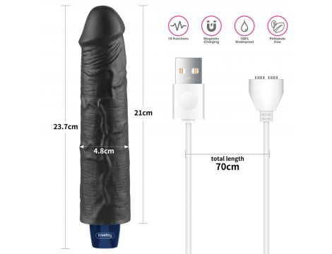 Realistyczne dildo wibrujące Lovetoy Softee czarne USB 24 cm - 2