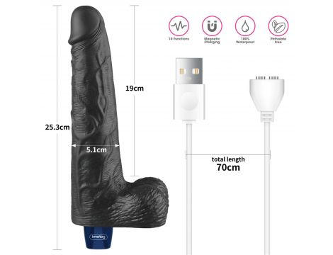 Dildo realistyczne wibrujące Lovetoy Real Softee czarne USB 25cm - 3