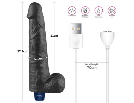 Dildo wibrujące realistyczne Lovetoy TPE czarne 27cm ładowane - 3
