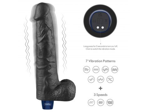 Dildo wibrujące realistyczne Lovetoy TPE czarne 27cm ładowane - 2