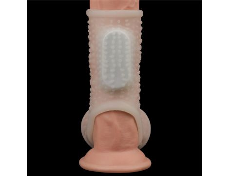 Wibrujący pierścień erekcyjny Lovetoy z rękawem mosznowym biały 13 cm - 4