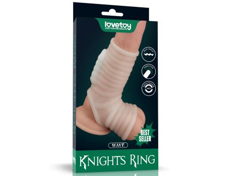 Vibrating Wave Knights Ring with Scrotum Sleeve (White) - 8