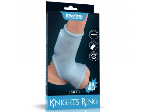 Vibrating Silk Knights Ring with Scrotum Sleeve (Blue) - 7