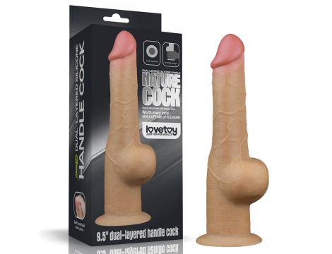 Dildo realistyczne dwuwarstwowe silikonowe z uchwytem Lovetoy 25cm - 4