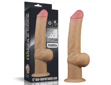 Dildo realistyczne dwuwarstwowe silikonowe z uchwytem Lovetoy 30 cm - 3