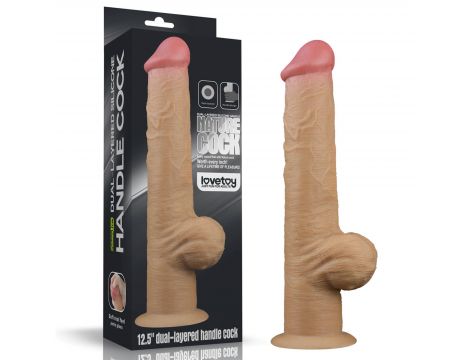 Dildo realistyczne dwuwarstwowe silikonowe z uchwytem Lovetoy 32 cm - 3