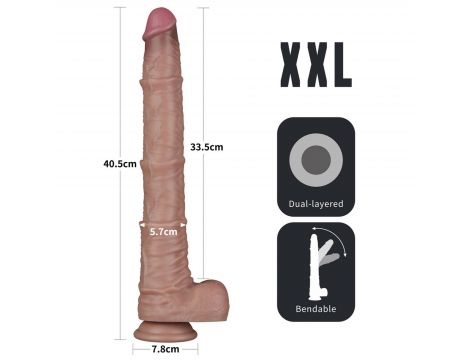 16'' Dual Layered Bendable Silicone Cock XXL(Flesh) - 3
