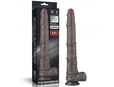 16'' Dual Layered Bendable Silicone Cock XXL(Black) - 4