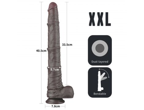 16'' Dual Layered Bendable Silicone Cock XXL(Black) - 3