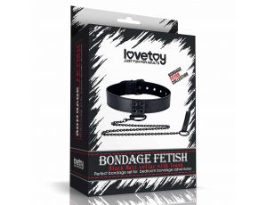 Bondage Fetish Black Matt Collar With Leash