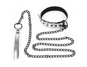 Bondage Fetish Metallic Pup Collar With Leash