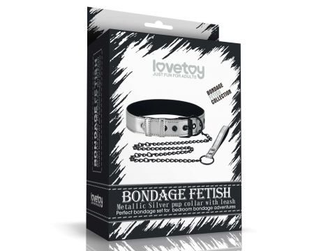 Bondage Fetish Metallic Pup Collar With Leash - 5