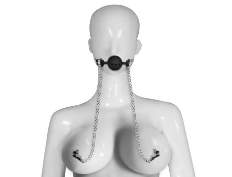 Breathable Ball Gag With Nipple Clamp - 3