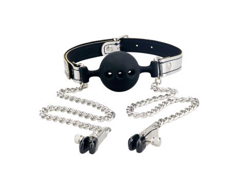 Breathable Ball Gag With Nipple Clamp - 6
