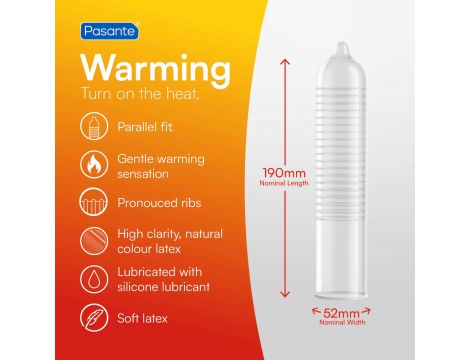 Prezerwatywy Pasante Warming rozgrzewające żebrowane 144 szt - 3