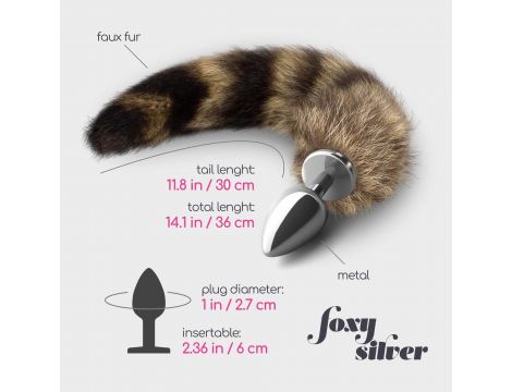 Srebrny metalowy korek analny z ogonem Crushious 6 cm - 4