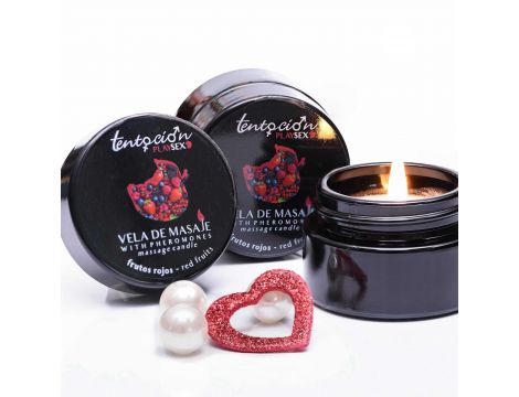 Świeca do masażu z feromonami Tentación Play Sex czerwone owoce 20ml