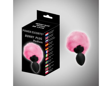 Bunny plug small black with pink tail 7,2 x 3,2 cm / 2,8 x 1,26 inch - 2