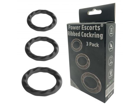 Power Escorts - BR186 - Ribbed Cockring - 3 Pack Cockring Set - 2