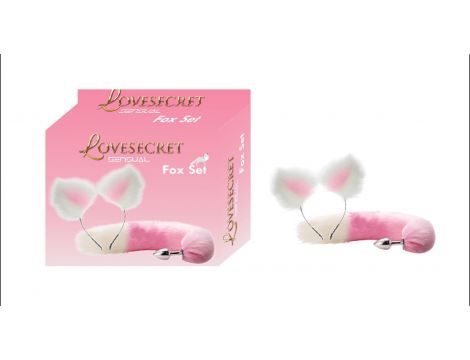 Zestaw lisiego ogonka i uszu Lovesecret różowo biały 20 cm - 2