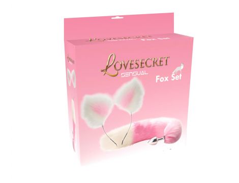 Zestaw lisiego ogonka i uszu Lovesecret różowo biały 20 cm