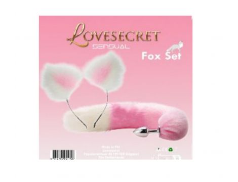 Zestaw lisiego ogonka i uszu Lovesecret różowo biały 20 cm - 3