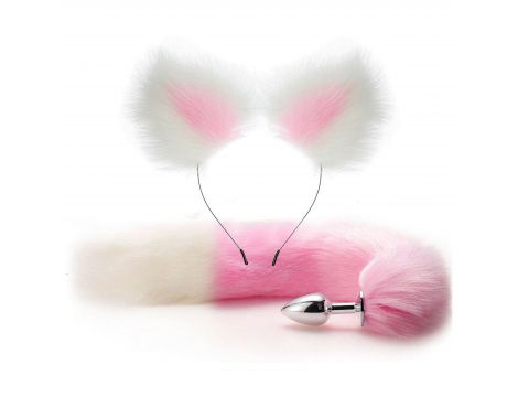 Zestaw lisiego ogonka i uszu Lovesecret różowo biały 20 cm - 4