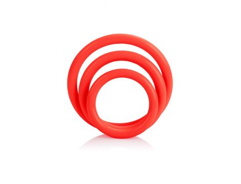 Pierścienie erekcyjne Tri Rings silikonowe czerwone Calexotics - 5