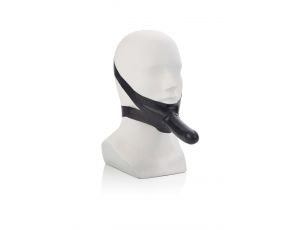 Knebel z lateksowym dildem The Accommodator czarny 14 cm z wibracją