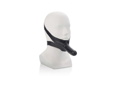 Knebel z lateksowym dildem The Accommodator czarny 14 cm z wibracją