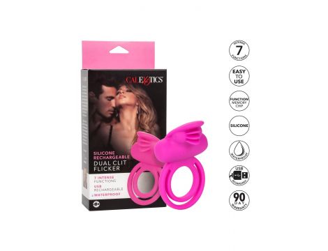 Pierścień wibrujący silikonowy Calexotics Dual Clit Flicker różowy - 7